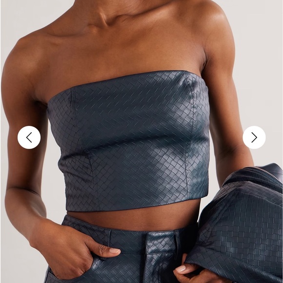 ROTATE Emili strapless cropped woven recycled-faux leather top Size 8 Navy NWT